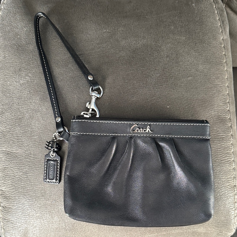 Coach Black Leather Pleated Wristlet